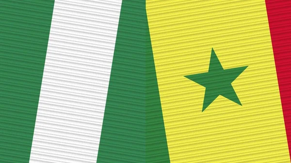 セネガルとナイジェリア2つのハーフフラグ ファブリックテクスチャイラスト — ストック写真