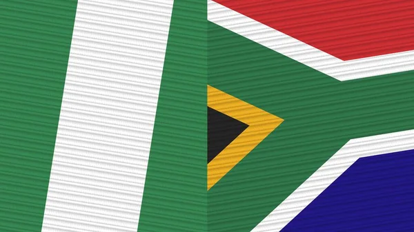 Sudafrica Nigeria Due Mezze Bandiere Insieme Tessuto Texture Illustrazione — Foto Stock