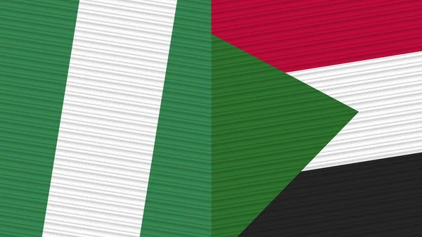 Sudan Nigeria Two Half Flags Together Fabric Texture Illustration — Stock Photo, Image