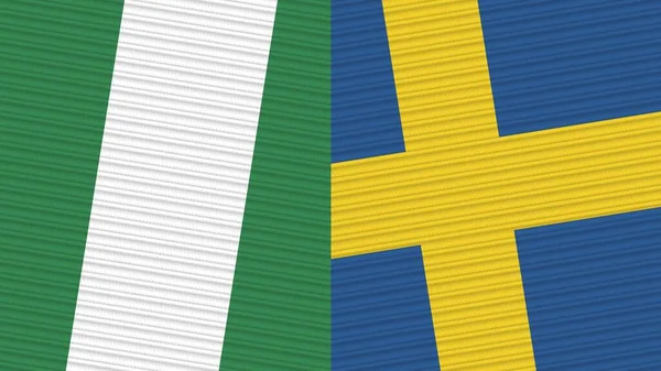 Svezia Nigeria Due Mezze Bandiere Insieme Tessuto Texture Illustrazione — Foto Stock