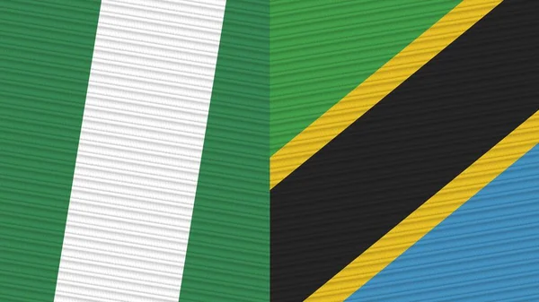 Tanzania Nigeria Dos Medias Banderas Juntas Textura Tela Ilustración —  Fotos de Stock