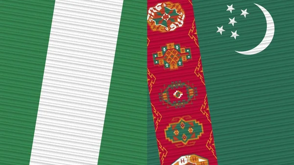 Turkmenistán Nigeria Dos Medias Banderas Juntas Textura Tela Ilustración —  Fotos de Stock