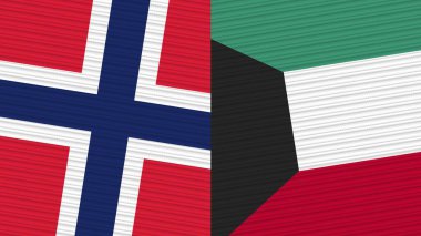 Kuveyt ve Norveç Birlikte İki Yarım Bayrak Kumaş Doku İllüstrasyonu