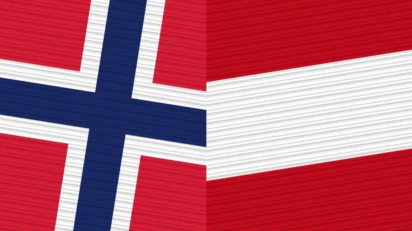 Österreich Und Norwegen Zwei Halbe Flaggen Zusammen Stoff Textur Illustration — Stockfoto