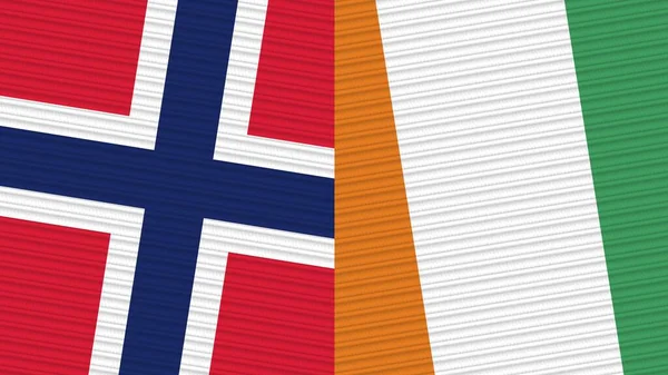 Cote Lvoire Noruega Dos Medias Banderas Juntas Textura Tela Ilustración — Foto de Stock