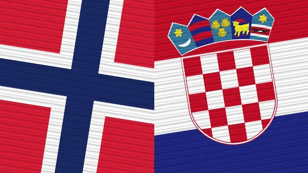 Хорватия Норвегия Два Полуфлага Вместе Иллюстрация Текстуры Ткани — стоковое фото