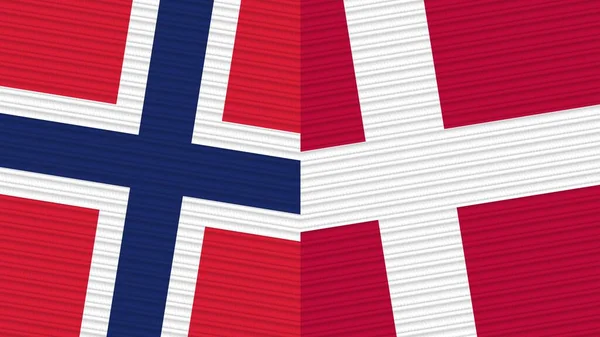 Denmark Norway Two Half Flags Together Fabric Texture Illustration — Stock Photo, Image