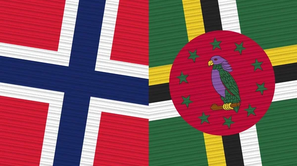 Dominica Norvegia Due Mezze Bandiere Insieme Tessuto Texture Illustrazione — Foto Stock