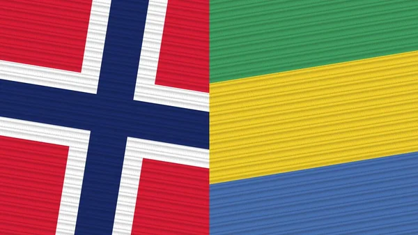 Gabon Norway Two Half Flags Together Fabric Texture Illustration — Stockfoto