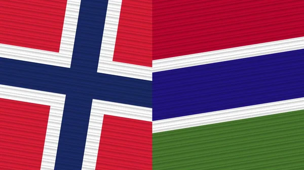 Gambia Norway Two Half Flags Together Fabric Texture Illustration — Stock Photo, Image