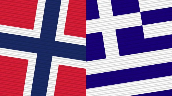 Grecia Norvegia Due Mezze Bandiere Insieme Tessuto Texture Illustrazione — Foto Stock