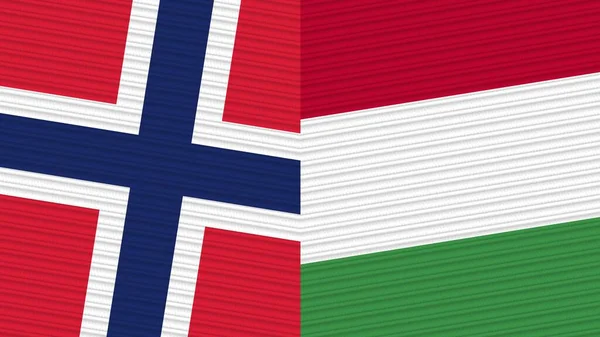 Macaristan Norveç Birlikte Yarım Bayrak Kumaş Doku Çizimi — Stok fotoğraf