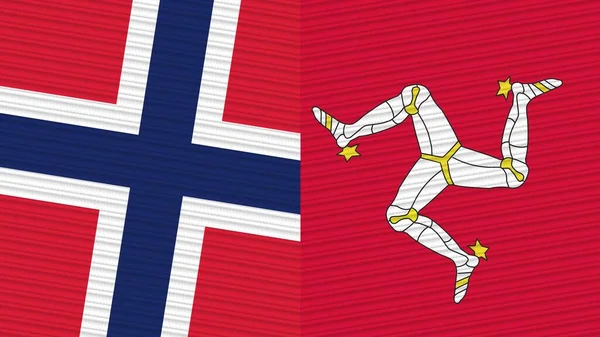Isle Man Und Norwegen Zwei Halbe Flaggen Zusammen Stoff Textur — Stockfoto