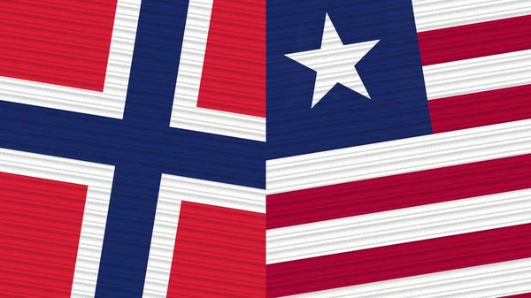 Liberya Norveç Birlikte Yarım Bayrak Kumaş Çizimi — Stok fotoğraf