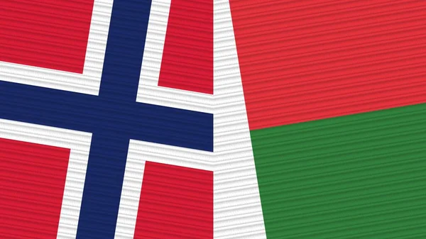 Madagascar Noruega Dos Medias Banderas Juntas Textura Tela Ilustración — Foto de Stock