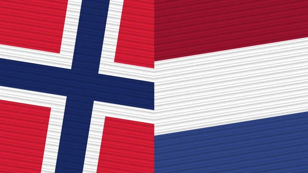 オランダとノルウェー2枚のハーフフラグ ファブリックテクスチャイラスト — ストック写真