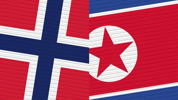 Corea Del Norte Noruega Dos Medias Banderas Juntas Textura Tela —  Fotos de Stock