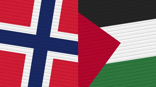 Palestine Norway Two Half Flags Together Fabric Texture Illustration — Stock Photo, Image