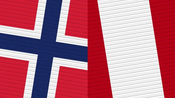 Perù Norvegia Due Mezze Bandiere Insieme Tessuto Texture Illustrazione — Foto Stock