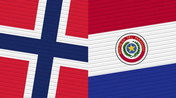 Paraguay Norway Two Half Flags Together Fabric Texture Illustration — Stock Photo, Image