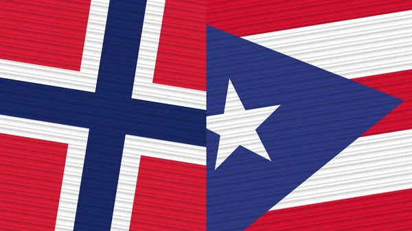 Porto Rico Noruega Duas Meias Bandeiras Juntas Ilustração Textura Tecido — Fotografia de Stock