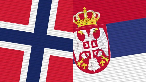 Serbia Norway Two Half Flags Together Fabric Texture Illustration — Stockfoto