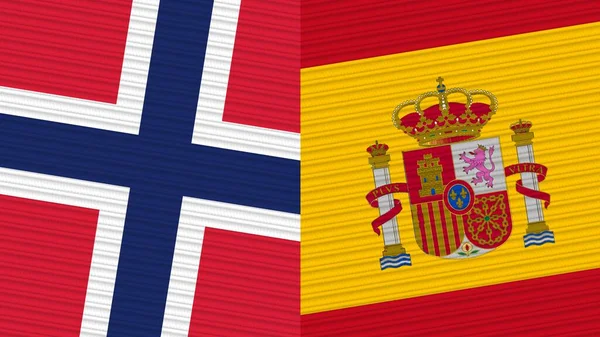 Spagna Norvegia Due Mezze Bandiere Insieme Tessuto Texture Illustrazione — Foto Stock