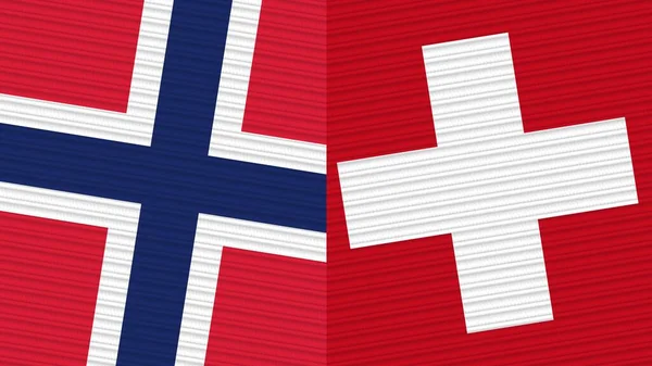 Switzerland Norway Two Half Flags Together Fabric Texture Illustration — Stock Photo, Image