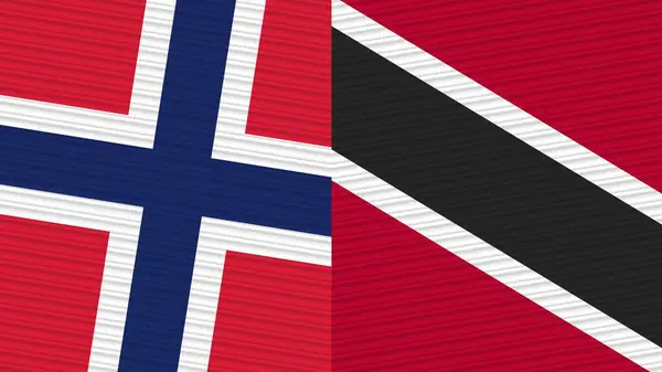 Trinidad Tobago Norway Two Half Flags Together Fabric Texture Illustration — Stockfoto