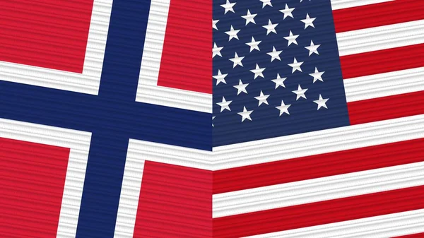 United States America Norway Two Half Flags Together Fabric Texture — Stock Photo, Image