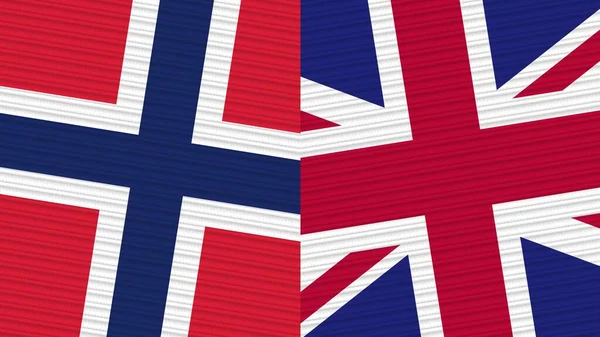 United Kingdom Norway Two Half Flags Together Fabric Texture Illustration — Stockfoto