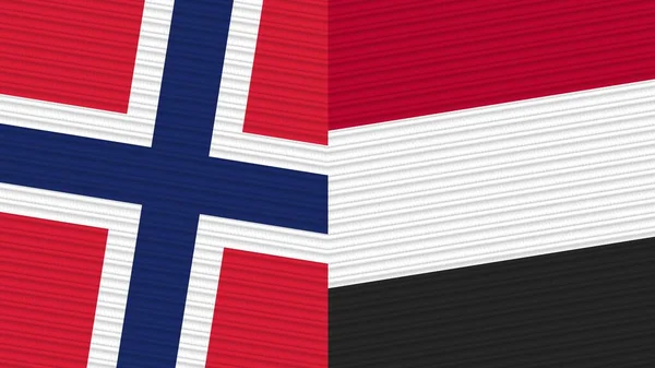Jemen Und Norwegen Zwei Halbe Flaggen Zusammen Textur Illustration — Stockfoto