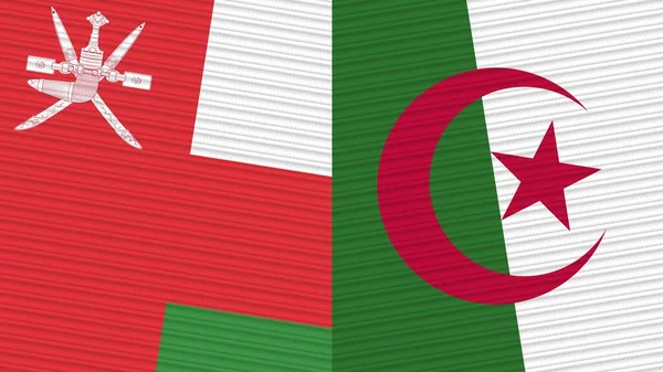 Algeria Oman Two Half Flags Together Fabric Texture Illustration — Stock Photo, Image