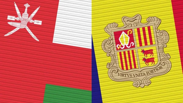 Andorra Omán Két Fél Zászlók Együtt Szövet Textúra Illusztráció — Stock Fotó