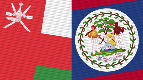 Belize Omã Duas Meias Bandeiras Juntas Ilustração Textura Tecido — Fotografia de Stock