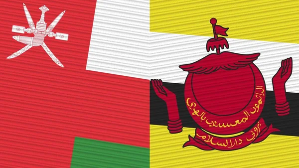 Brunei Omã Duas Meias Bandeiras Juntas Ilustração Textura Tecido — Fotografia de Stock