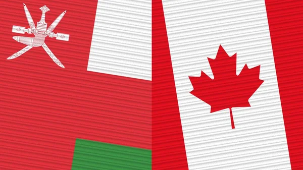 Canada Oman Twee Halve Vlaggen Samen Stof Textuur Illustratie — Stockfoto