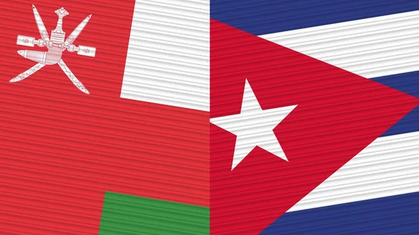 キューバとオマーン2枚のハーフフラグ ファブリックテクスチャイラスト — ストック写真