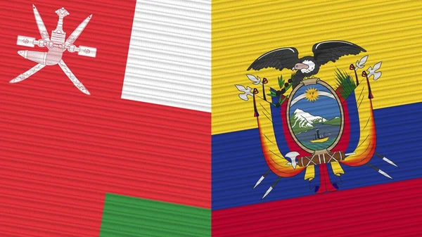 Equador Omã Duas Meias Bandeiras Juntas Ilustração Textura Tecido — Fotografia de Stock