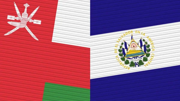 Salvador Oman Two Half Flags Together Fabric Texture Illustration — Stock Photo, Image
