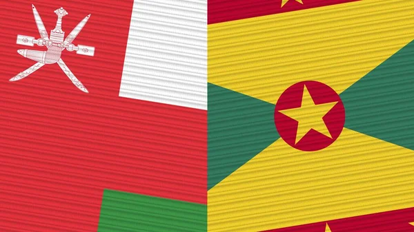 Grenada Oman Two Half Flags Together Fabric Texture Illustration — Stock Photo, Image