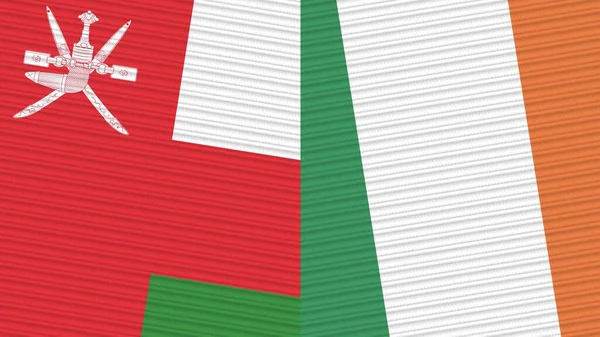 Irlanda Oman Due Mezze Bandiere Insieme Tessuto Texture Illustrazione — Foto Stock