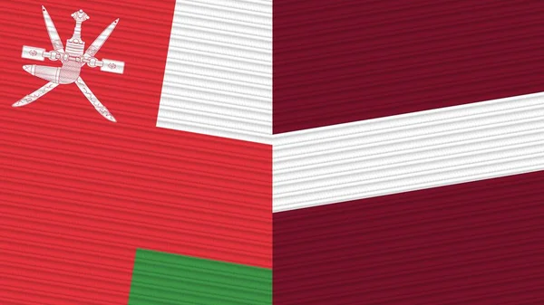 Letonia Omán Dos Medias Banderas Juntas Textura Tela Ilustración — Foto de Stock