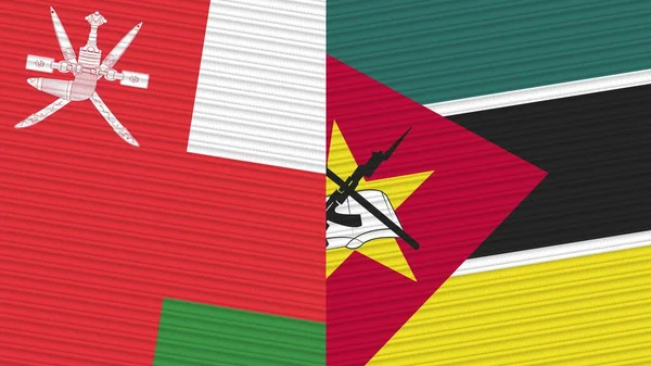 Mozambique Omán Dos Medias Banderas Juntas Textura Tela Ilustración — Foto de Stock