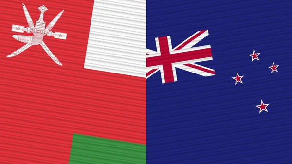 Nový Zéland Omán Dvě Poloviny Vlajky Dohromady Textilní Textury Ilustrace — Stock fotografie