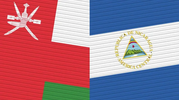 Nicaragua Oman Twee Halve Vlaggen Samen Stof Textuur Illustratie — Stockfoto