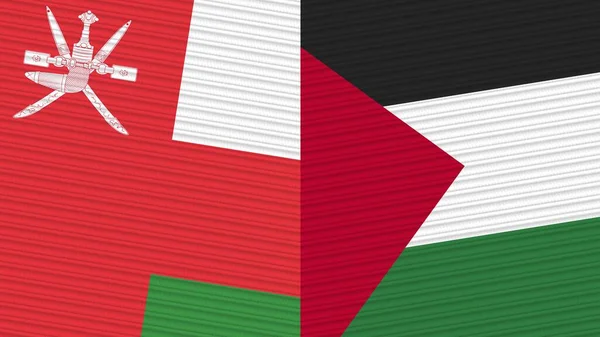 Palestina Omán Dos Medias Banderas Juntas Textura Tela Ilustración —  Fotos de Stock