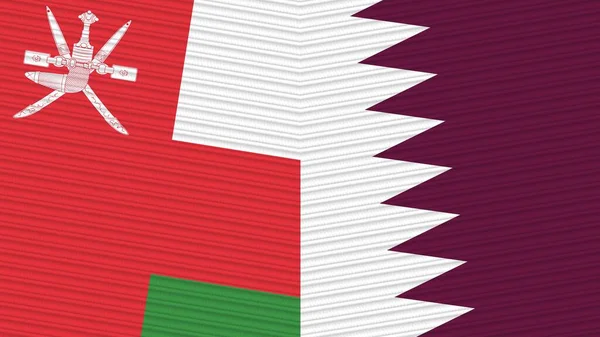 Qatar Oman Two Half Flags Together Fabric Texture Illustration — Stock Photo, Image
