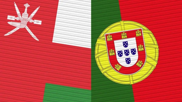 Portugal Omán Dos Medias Banderas Juntas Textura Tela Ilustración — Foto de Stock