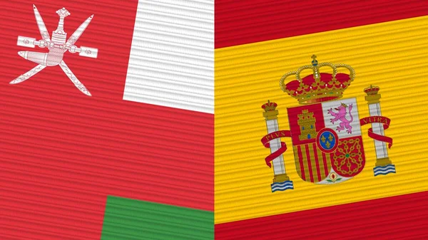 Espanha Omã Duas Meias Bandeiras Juntas Ilustração Textura Tecido — Fotografia de Stock